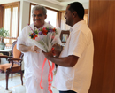 Minister U T Khader visits Dharmasthala, gets blessings of Veerendra Heggade